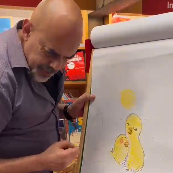 O canarinho no papel, em traço ao vivo